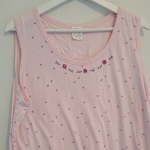 Vintage Pink Sleeveless Top with Floral Embroidery Night Gown